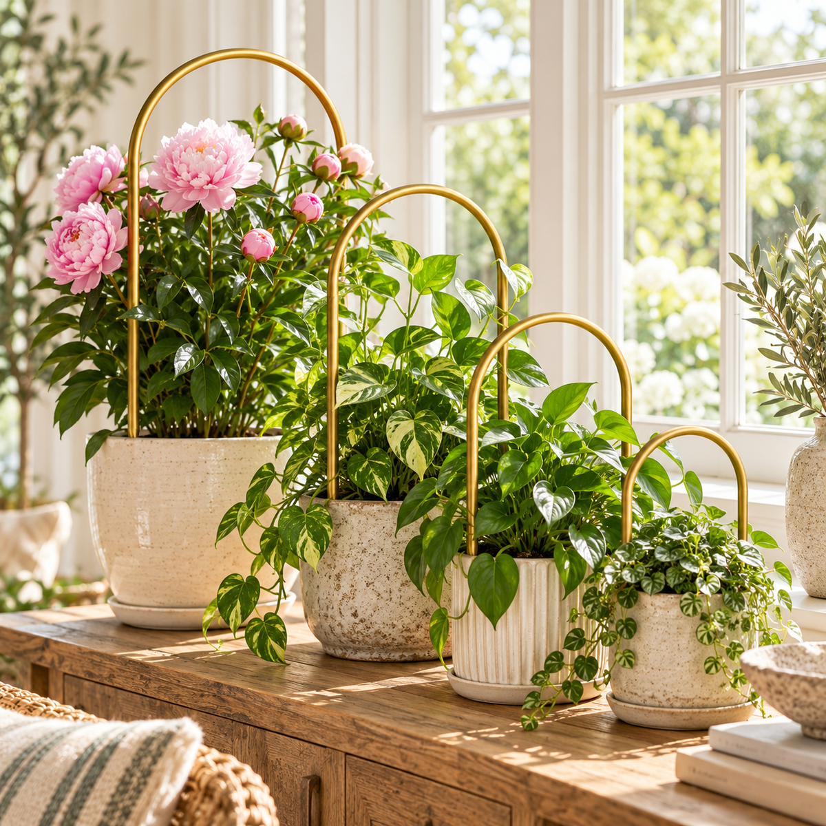 wsffhkl™ Gold-Tone Plant Support Hoops — lifestyle view 1